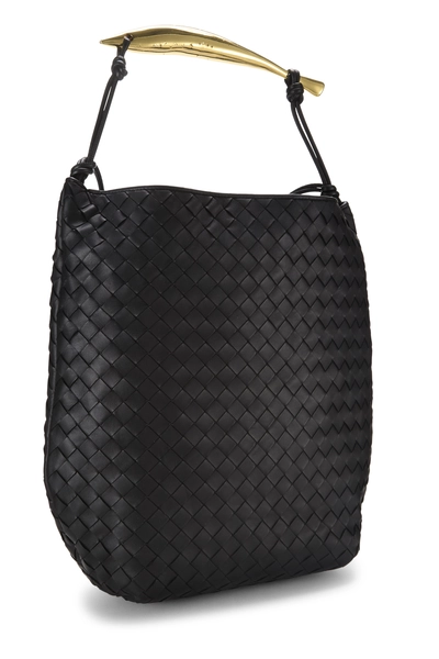 Black Intrecciato Sardine Hobo Bag, , large
