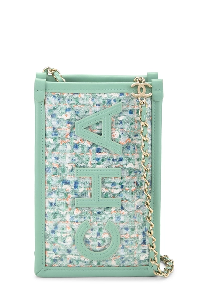 Green Lambskin Logo Chain Clutch