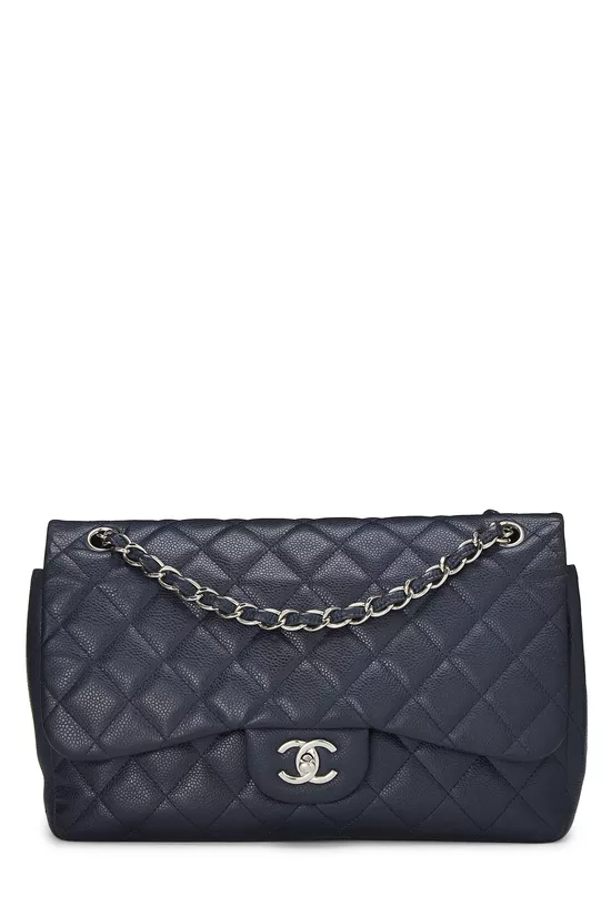 Navy Quilted Caviar New Classic Double Flap Jumbo, , large image number 0