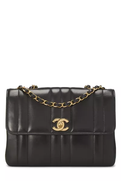 Chanel Black Vertical Lambskin Border Flap Small