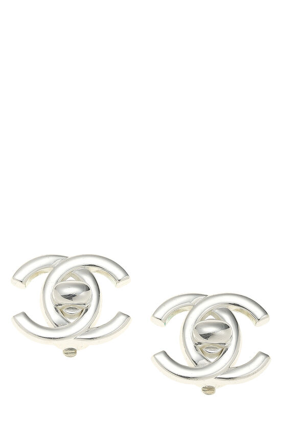 Silver 'CC' Turnlock Earrings Large, , large image number 0