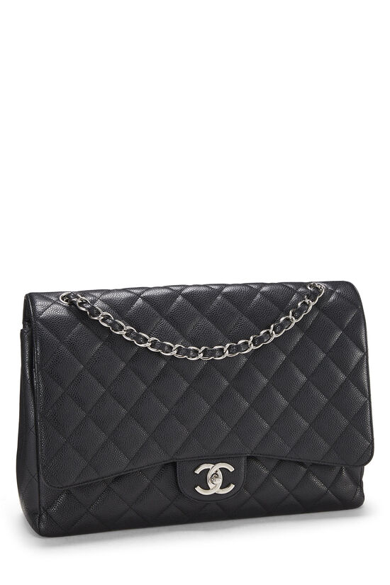 Chanel - Black Quilted Caviar New Classic Double Flap Maxi