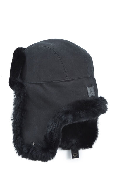 Black Rabbit Fur Trapper Hat, , large