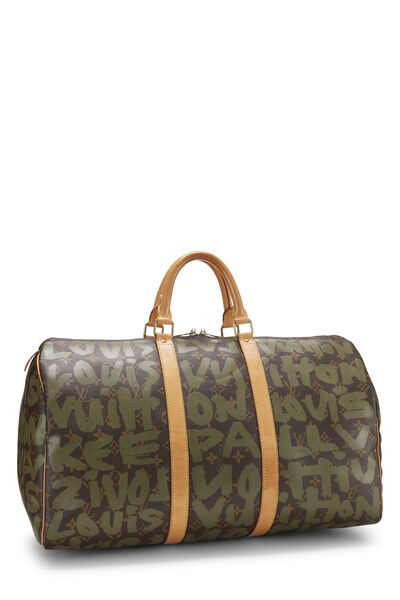 Pre-owned Louis Vuitton Monogram Graffiti Keepall 50 Travel Bag In Green