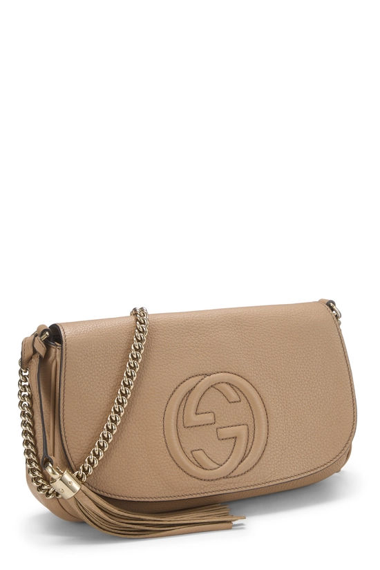 Beige Grained Leather Soho Chain Flap Crossbody, , large image number 1