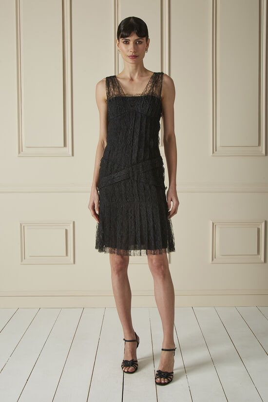 Black Sparkly Pleated Lace Midi Dress, , large image number 0