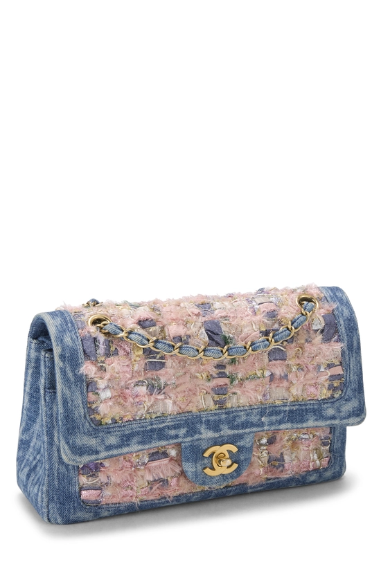 Pink Tweed Denim Classic Double Flap Medium, , large image number 1