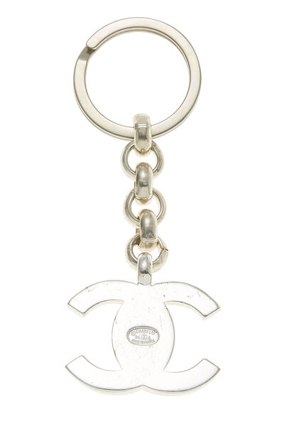 Silver & Crystal 'CC' Turnlock Keychain, , large