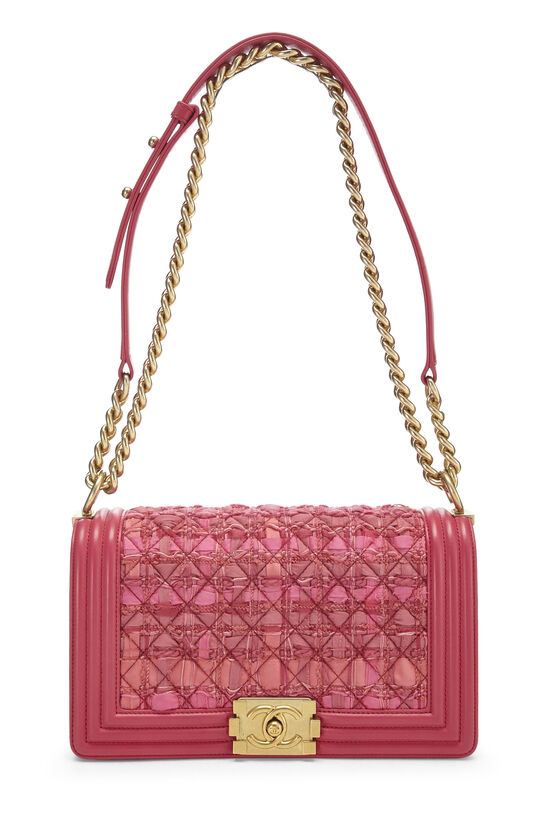 Chanel Pink Quilted Tweed Boy Bag Medium Q6B01A4FP7013