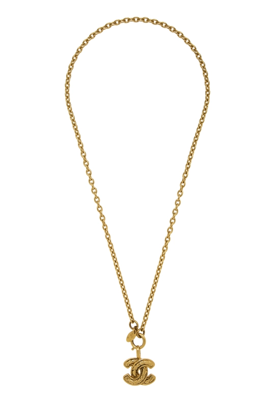 Gold Quilted 'CC' Necklace Small, , large image number 0