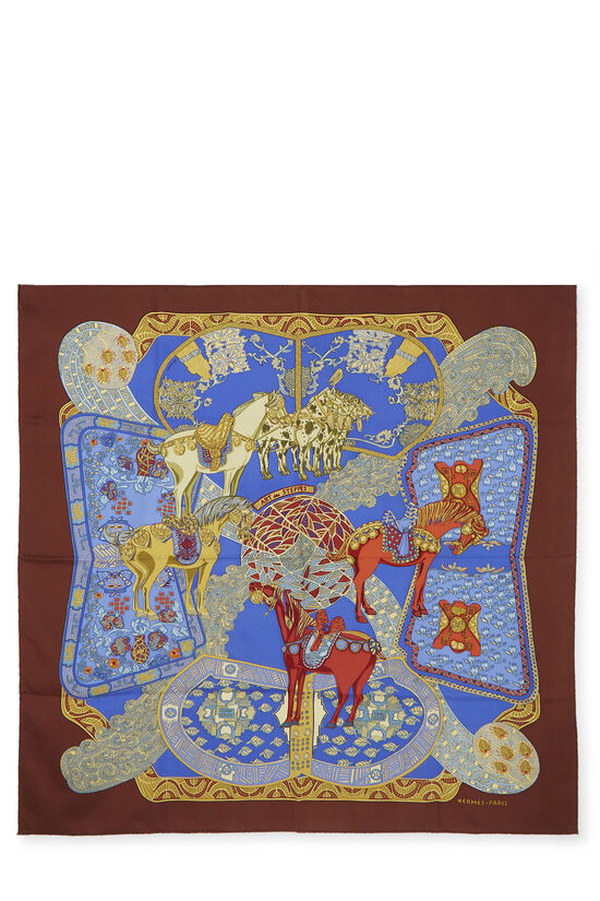 Brown & Multicolor 'Art des Steppes' Silk Scarf 90, , large image number 0