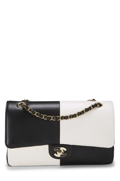 Black & White Geometric Lambskin Classic Double Flap Medium