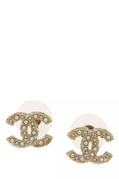 Gold & Faux Pearl 'CC' Earrings