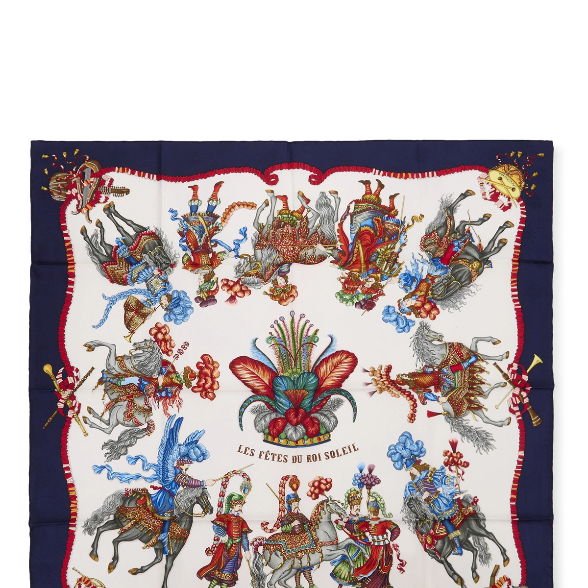 Hermès Navy & Multicolor 'Les Fêtes du Roi Soleil' Silk Scarf 90
