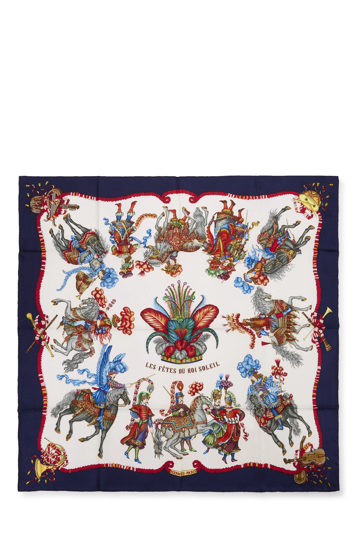 Navy & Multicolor 'Les Fêtes du Roi Soleil' Silk Scarf 90