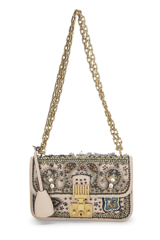 Beige Lambskin Embellished DiorAddict Flap Bag Mini, , large image number 0