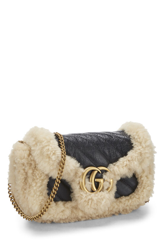 Black Leather & Shearling GG Marmont Shoulder Bag Mini, , large image number 1