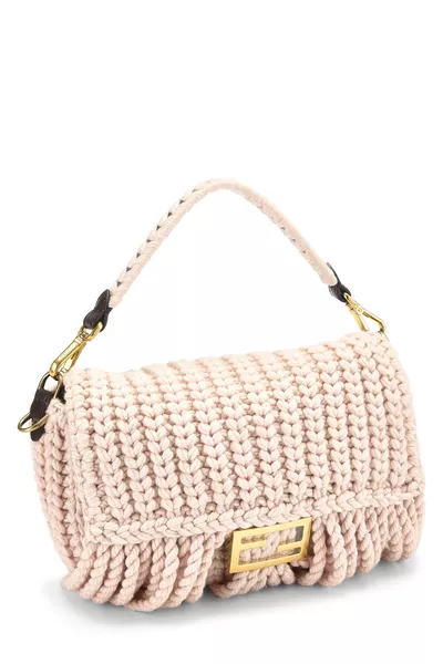 Pink Knit Convertible Baguette Bag, , large