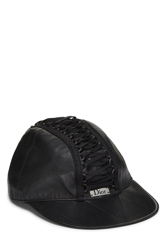 Black Leather Lace-up Cap, , large image number 0