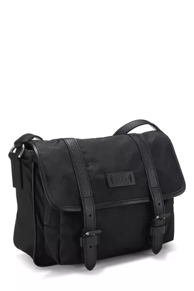 Black GG Nylon Buckle Flap Messenger Small, , large