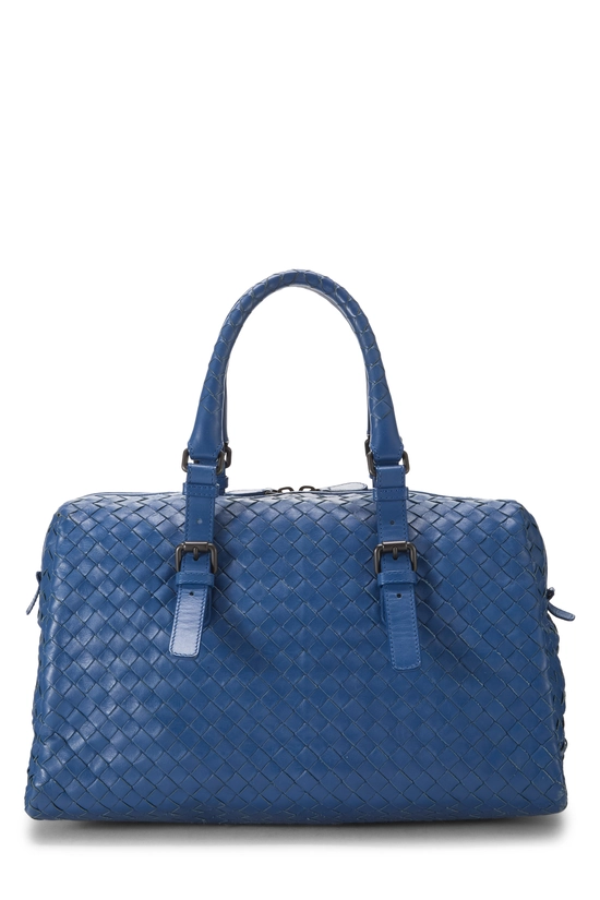 Blue Intrecciato Leather Boston, , large image number 3