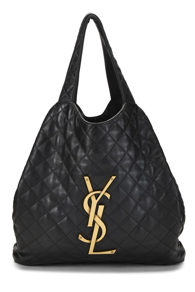Saint Laurent Black Lambskin Icare Shopping Tote Maxi