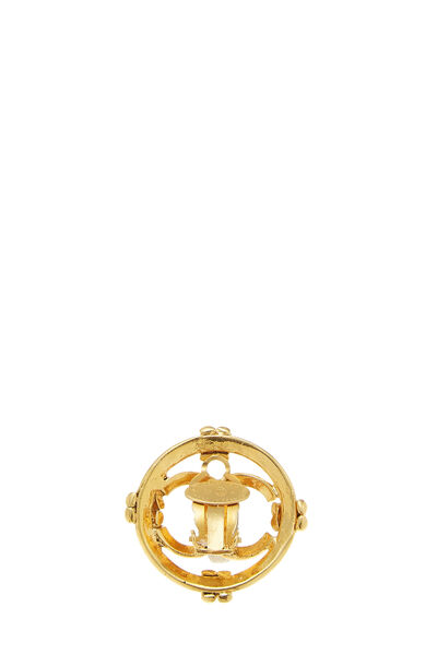 Gold 'CC' Circle Border Earrings, , large