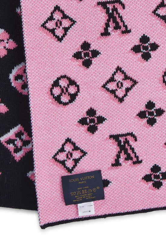 Louis Vuitton Black & Pink Wool 3D Monogram Scarf QJA3U94IMB000