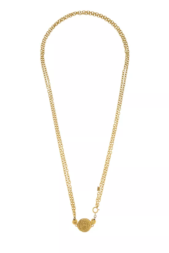 Gold Hammered Coin Long Necklace, , large image number 0