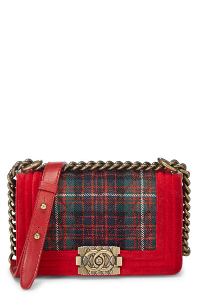 Paris-Edinburgh Red Tartan Velvet Boy Bag Small
