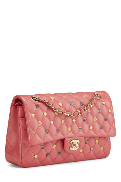Pink Lambskin Lucky Charm Classic Double Flap Medium , , large