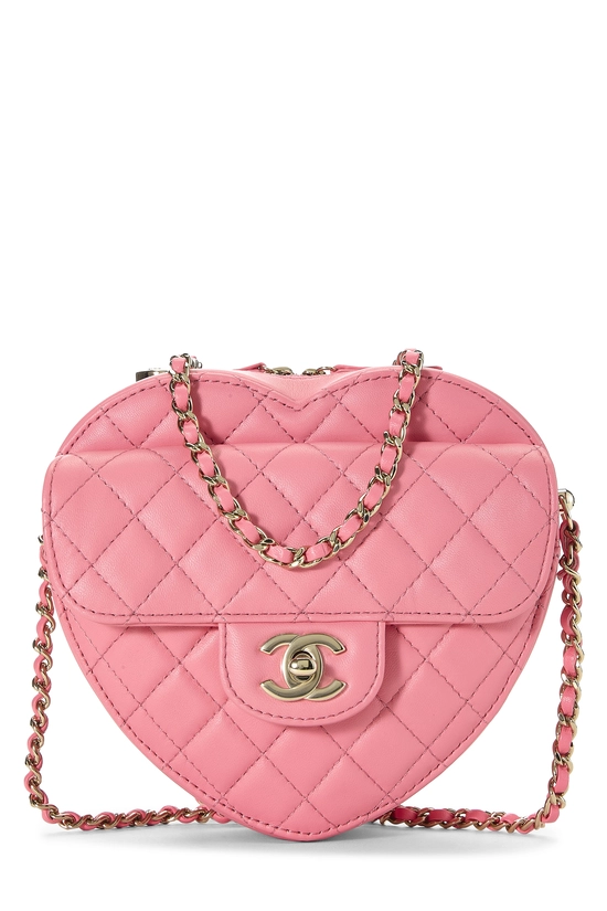 Pre-Owned Pink Lambskin 'CC' In Love Heart Crossbody Q6B8CO1IPB000