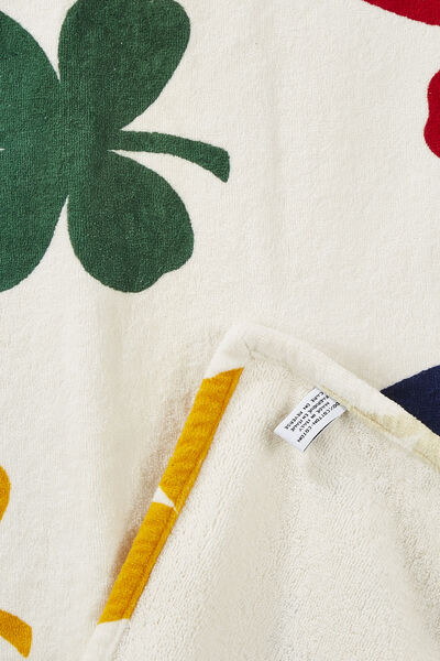 White & Multicolor 'CC' Clover Terry Cloth Beach Towel, , large