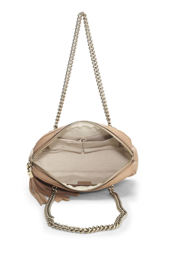 Beige Grained Leather Soho Chain Shoulder Bag, , large image number 5