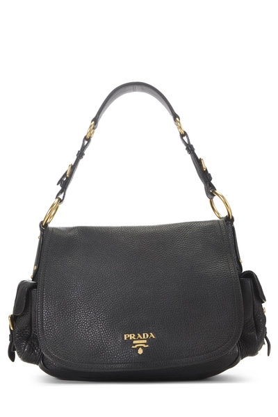Prada Black Vitello Daino Side Pocket Hobo