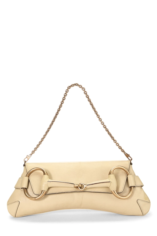 Beige Leather Horsebit Chain Shoulder Bag , , large image number 0