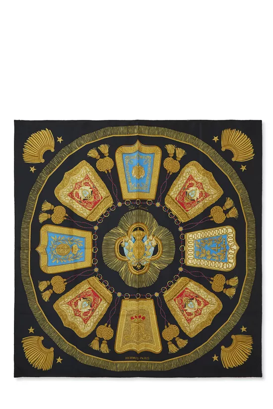 Black & Multicolor 'Poste et Cavalerie' Silk Scarf 90, , large image number 0