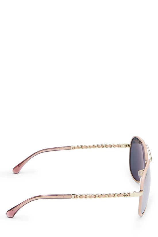 Pink Leather & Chain-Link Aviator Sunglasses, , large image number 3