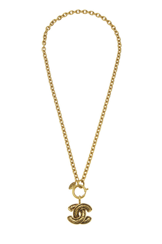 Gold Quilted 'CC' Necklace , , large image number 0