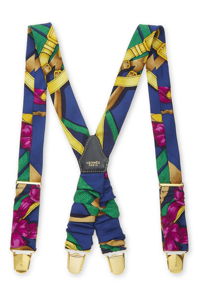 Indigo Courchevel & Multicolor Silk 'Jumping' Suspenders, , large