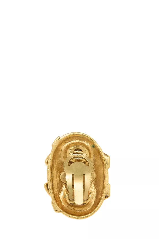 Gold Oval 'CC' Earrings, , large image number 1