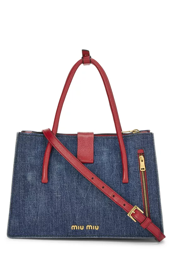 Multicolor Denim Convertible Buckle Top Handle Bag, , large image number 3