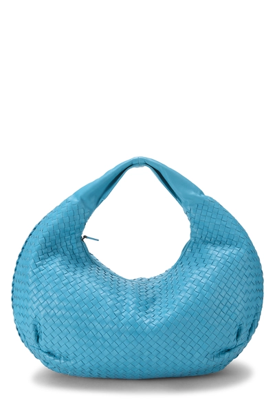 Blue Intrecciato Leather Hobo Large