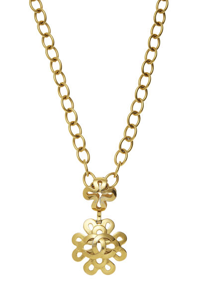 Gold Squiggle Border 'CC' Necklace, , large