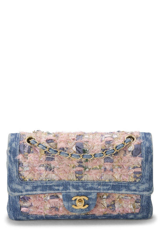 Pink Tweed Denim Classic Double Flap Medium, , large image number 0