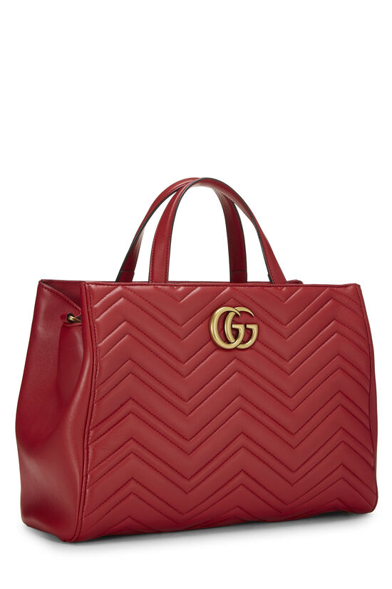 Red Leather GG Marmont Top Handle Bag Medium, , large image number 1