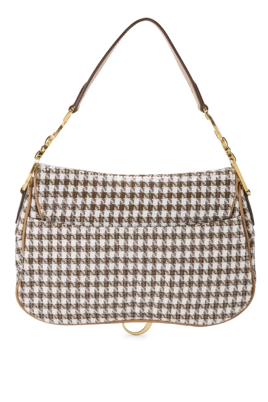 Brown Houndstooth Tweed Double Saddle Bag, , large image number 3