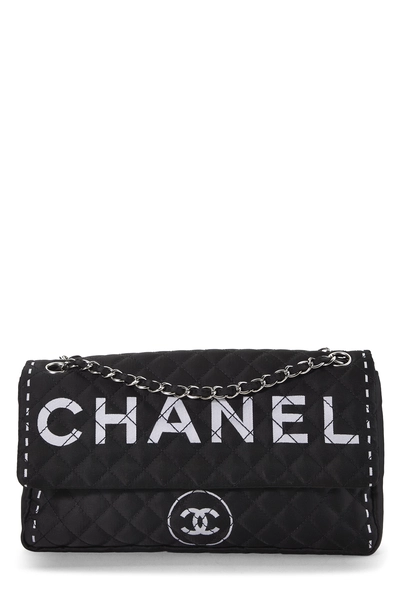 Chanel Black Nylon Logo Half Flap Maxi