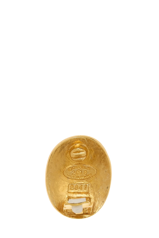 Gold 'CC' Button Earrings, , large image number 2