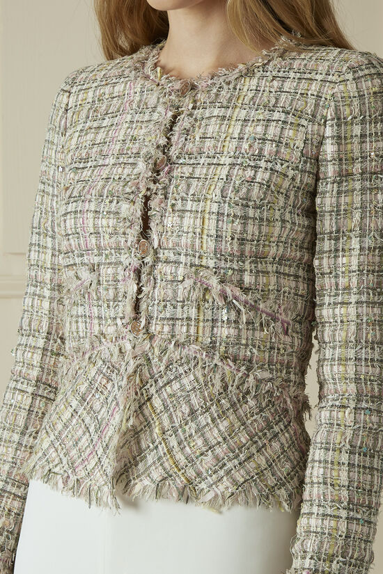 Multicolor Bouclé Tweed Peplum Jacket